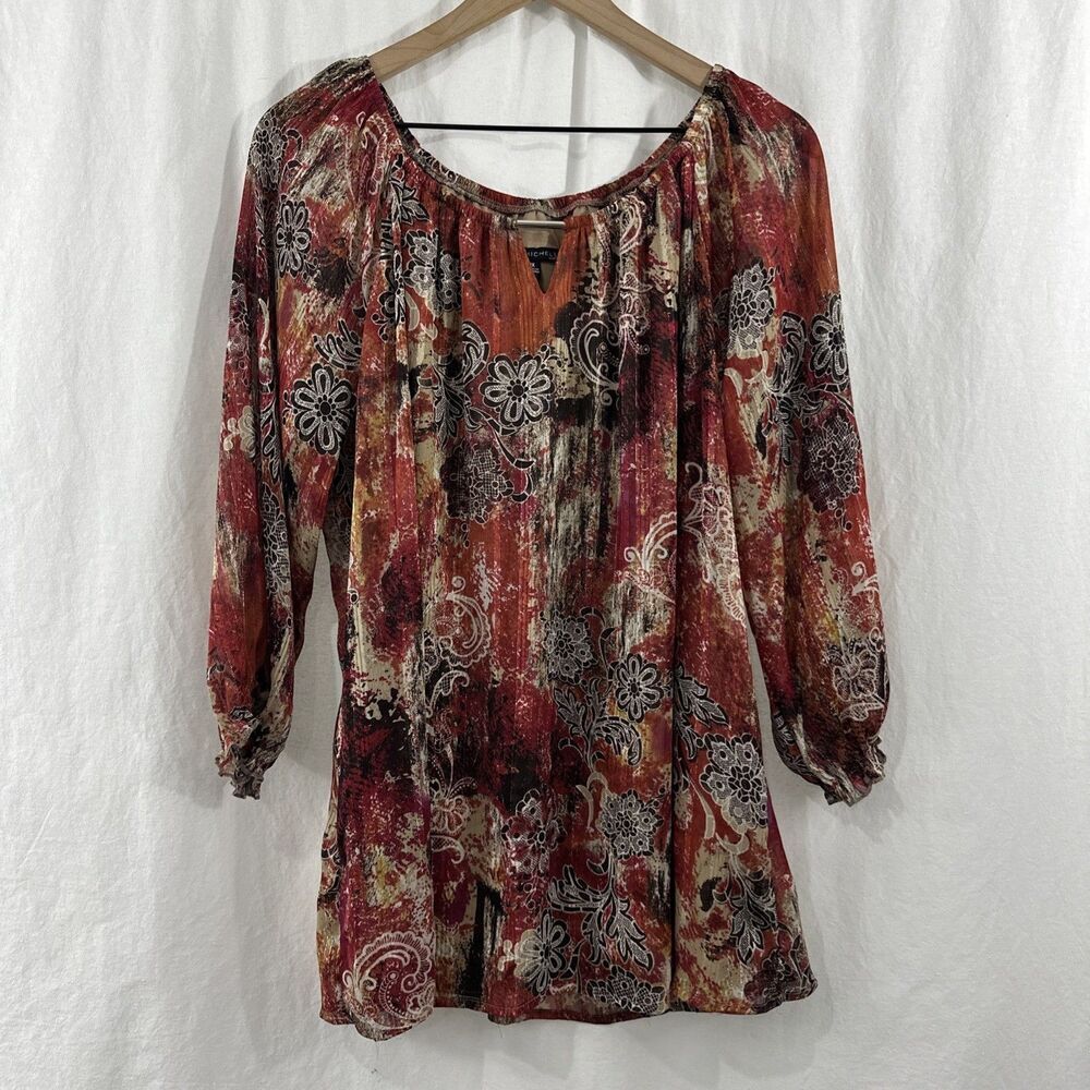 Sara Michelle Boho Metallic Thread Paisley Peasant Top Y2K Womens Size 1X Hippie